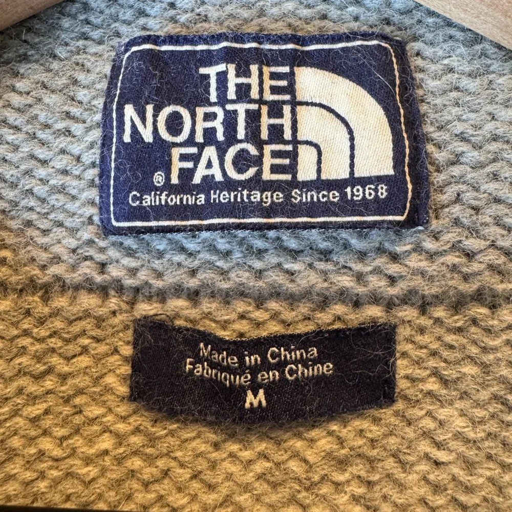 The North Face Full-zip Hooded Wool Sweater Jacket Mens Med Light Gray Pockets